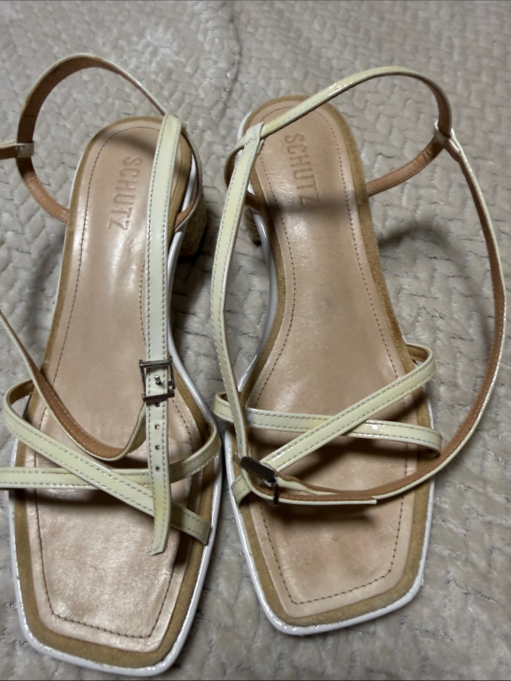 SCHUTZ Pale Cream Strappy Square-Toe Sandals